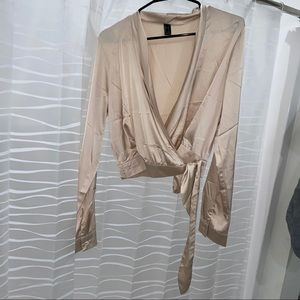 Cream satin tie up blouse